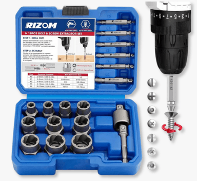 Set extractor RIZOM para tuercas y tornillos dañados, 18 piezas con adaptador incluido